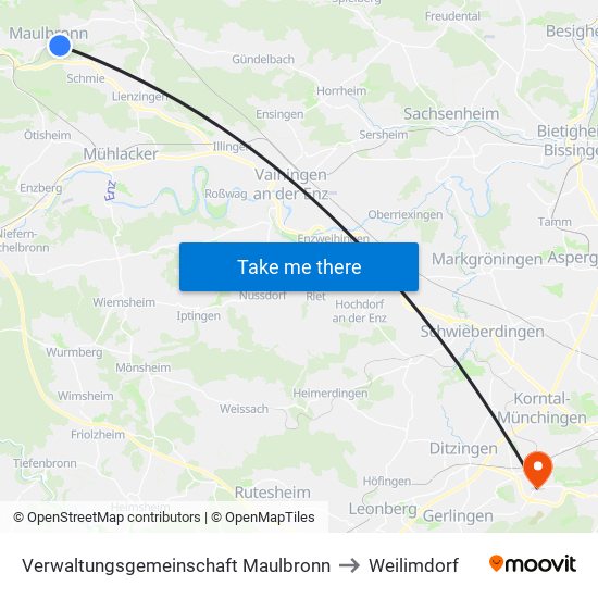 Verwaltungsgemeinschaft Maulbronn to Weilimdorf map