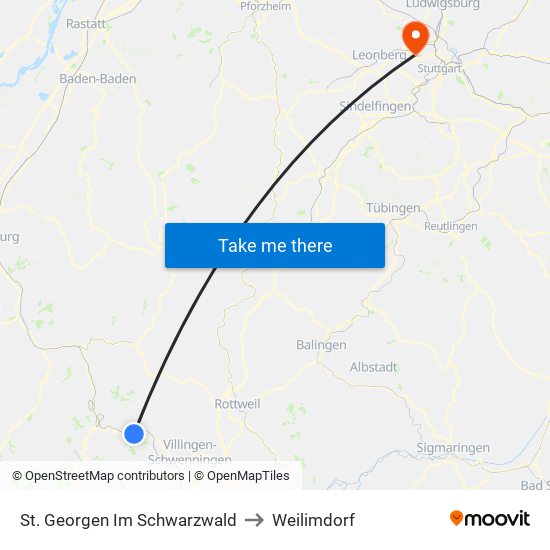 St. Georgen Im Schwarzwald to Weilimdorf map