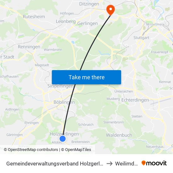 Gemeindeverwaltungsverband Holzgerlingen to Weilimdorf map