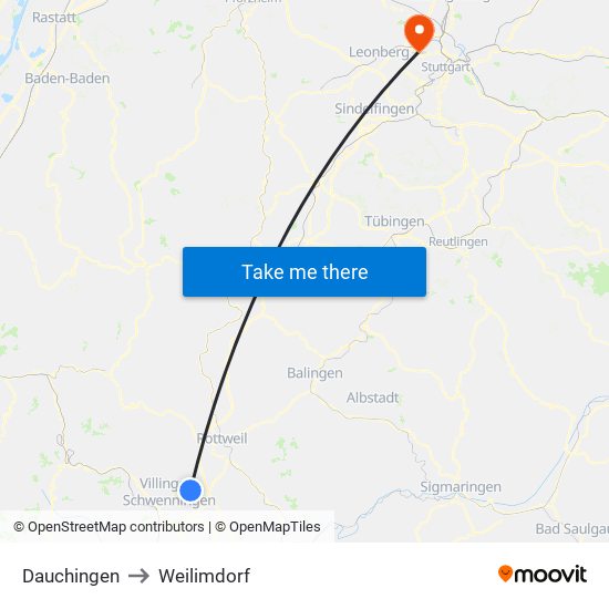Dauchingen to Weilimdorf map