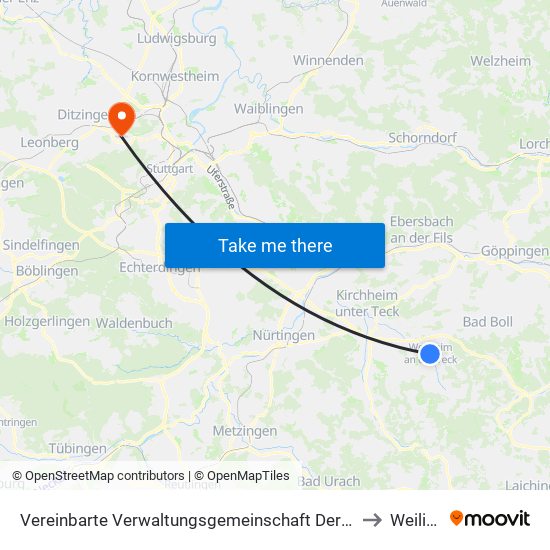 Vereinbarte Verwaltungsgemeinschaft Der Stadt Weilheim An Der Teck to Weilimdorf map