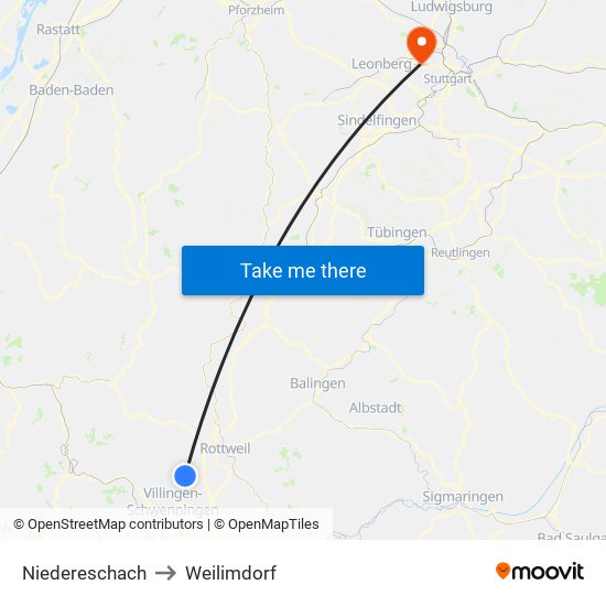 Niedereschach to Weilimdorf map