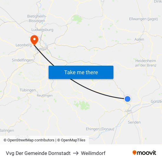 Vvg Der Gemeinde Dornstadt to Weilimdorf map