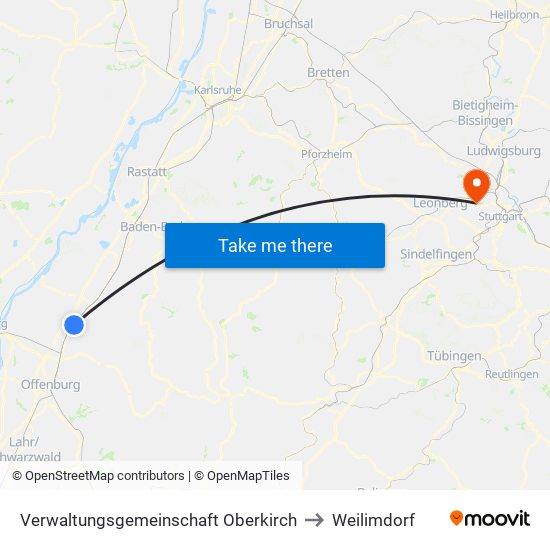 Verwaltungsgemeinschaft Oberkirch to Weilimdorf map