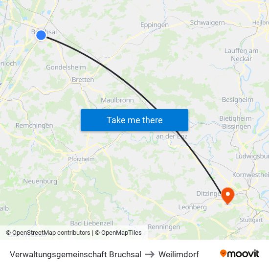 Verwaltungsgemeinschaft Bruchsal to Weilimdorf map