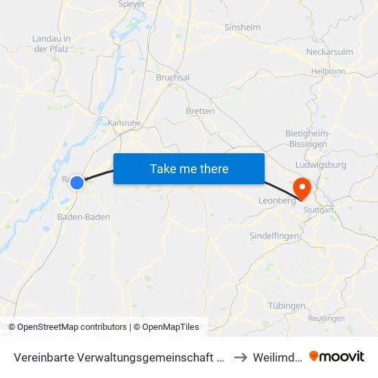 Vereinbarte Verwaltungsgemeinschaft Rastatt to Weilimdorf map