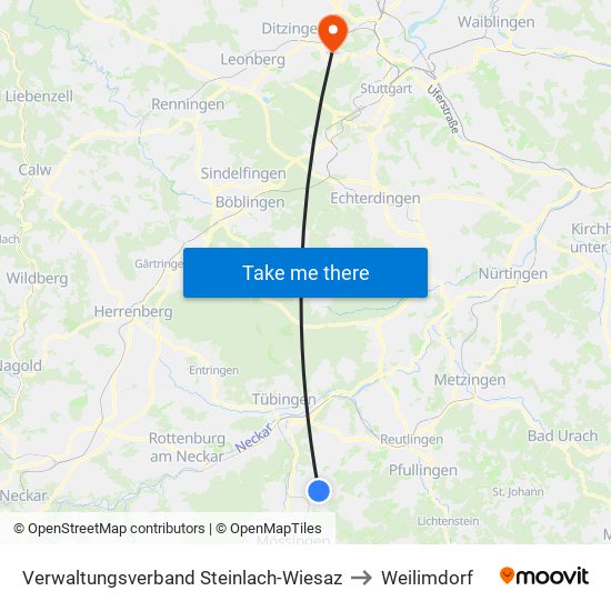 Verwaltungsverband Steinlach-Wiesaz to Weilimdorf map