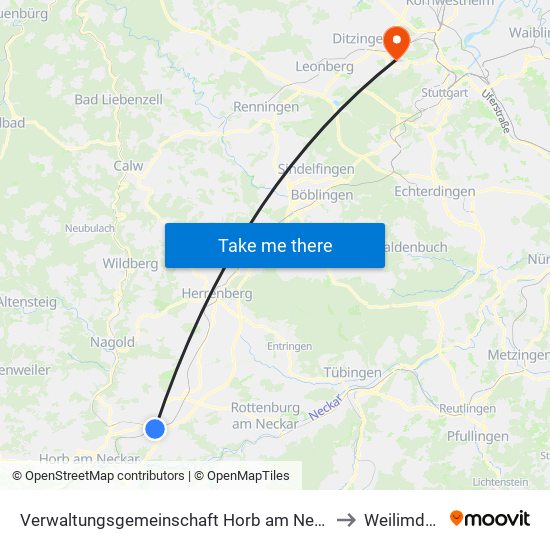 Verwaltungsgemeinschaft Horb am Neckar to Weilimdorf map