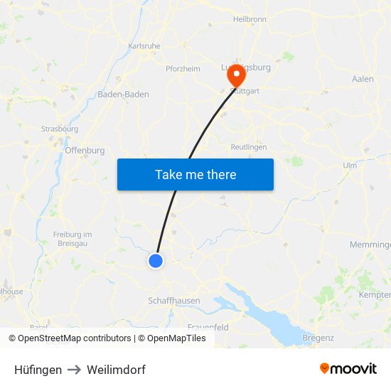 Hüfingen to Weilimdorf map