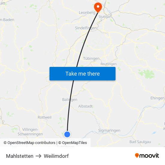 Mahlstetten to Weilimdorf map
