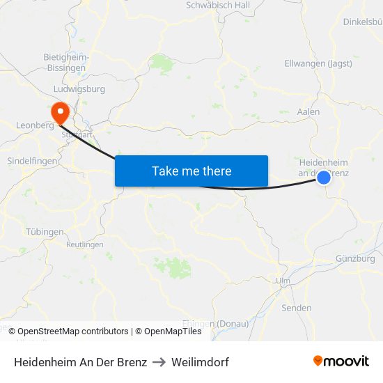 Heidenheim An Der Brenz to Weilimdorf map