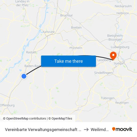 Vereinbarte Verwaltungsgemeinschaft Bühl to Weilimdorf map