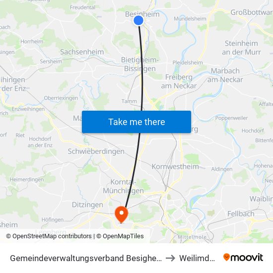 Gemeindeverwaltungsverband Besigheim to Weilimdorf map