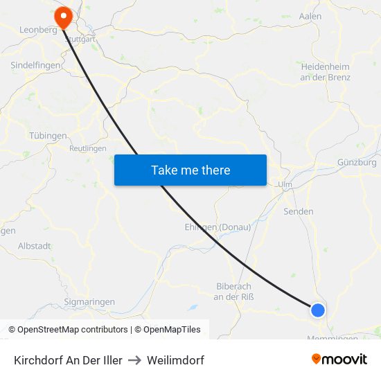 Kirchdorf An Der Iller to Weilimdorf map