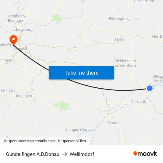 Gundelfingen A.D.Donau to Weilimdorf map