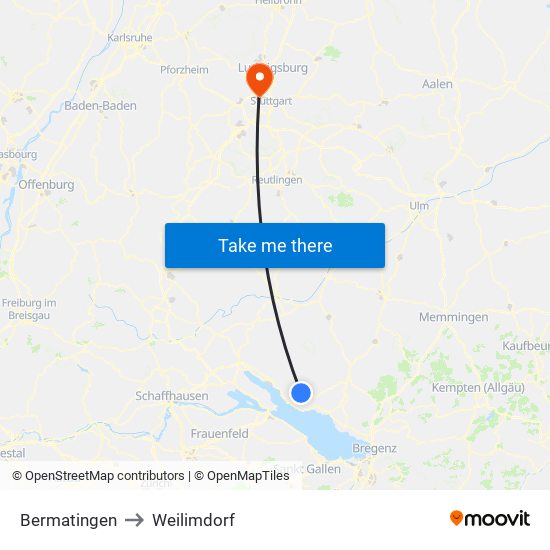 Bermatingen to Weilimdorf map