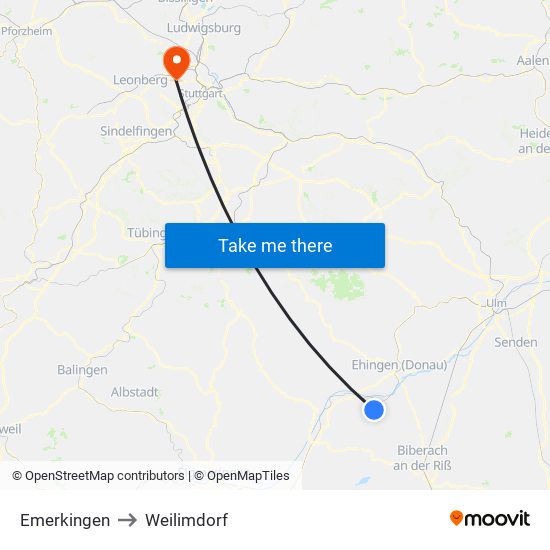 Emerkingen to Weilimdorf map