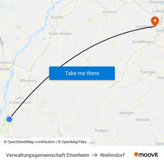 Verwaltungsgemeinschaft Ettenheim to Weilimdorf map