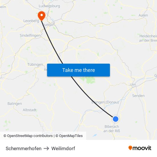 Schemmerhofen to Weilimdorf map