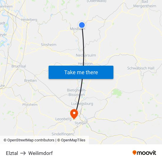 Elztal to Weilimdorf map