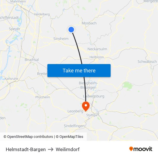 Helmstadt-Bargen to Weilimdorf map