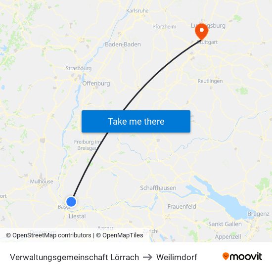 Verwaltungsgemeinschaft Lörrach to Weilimdorf map