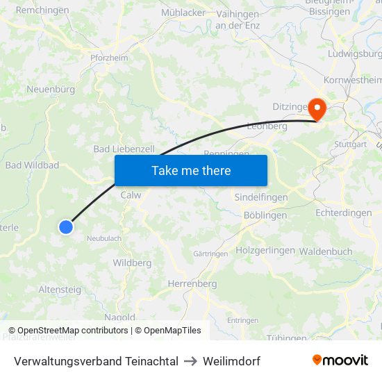 Verwaltungsverband Teinachtal to Weilimdorf map