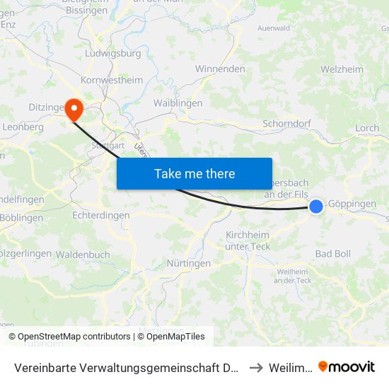 Vereinbarte Verwaltungsgemeinschaft Der Stadt Uhingen to Weilimdorf map