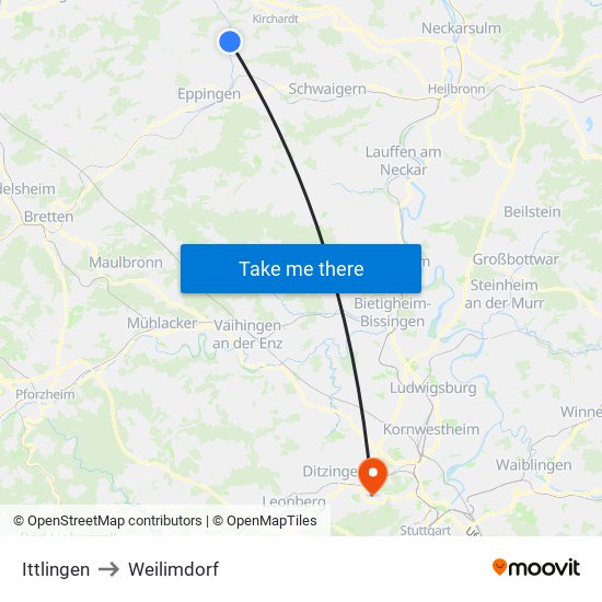 Ittlingen to Weilimdorf map