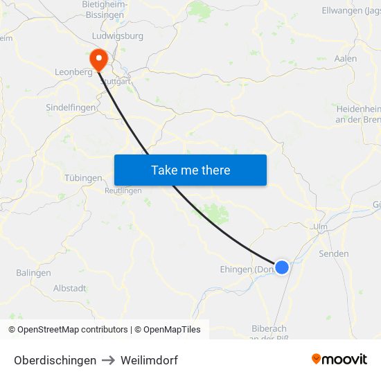 Oberdischingen to Weilimdorf map