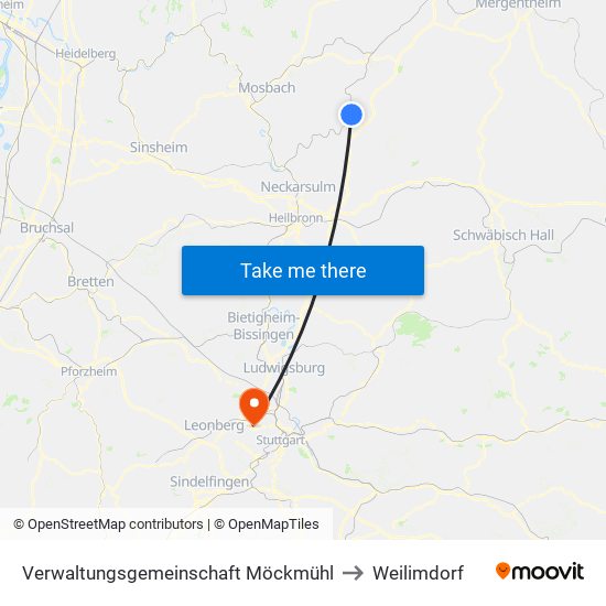 Verwaltungsgemeinschaft Möckmühl to Weilimdorf map