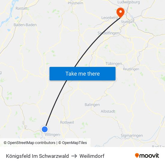 Königsfeld Im Schwarzwald to Weilimdorf map