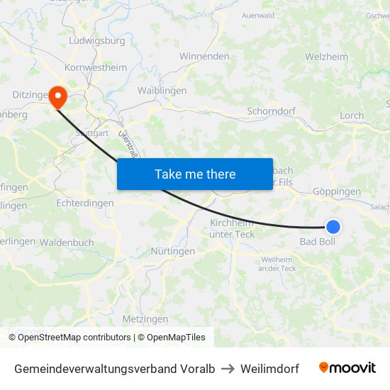 Gemeindeverwaltungsverband Voralb to Weilimdorf map