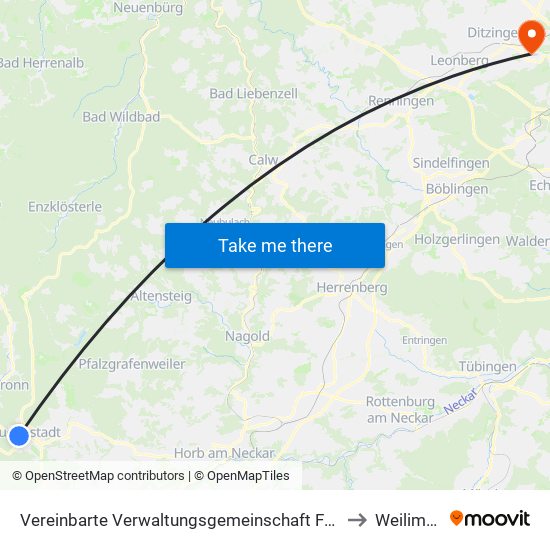 Vereinbarte Verwaltungsgemeinschaft Freudenstadt to Weilimdorf map