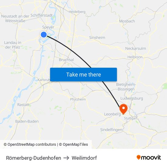 Römerberg-Dudenhofen to Weilimdorf map