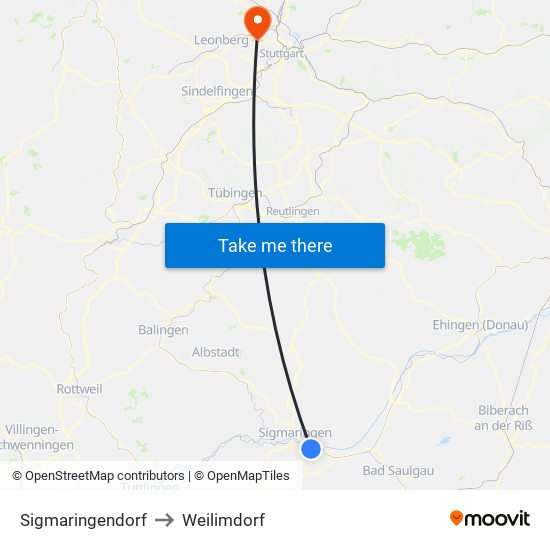 Sigmaringendorf to Weilimdorf map