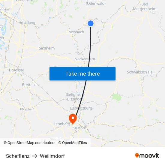 Schefflenz to Weilimdorf map