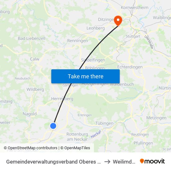 Gemeindeverwaltungsverband Oberes Gäu to Weilimdorf map