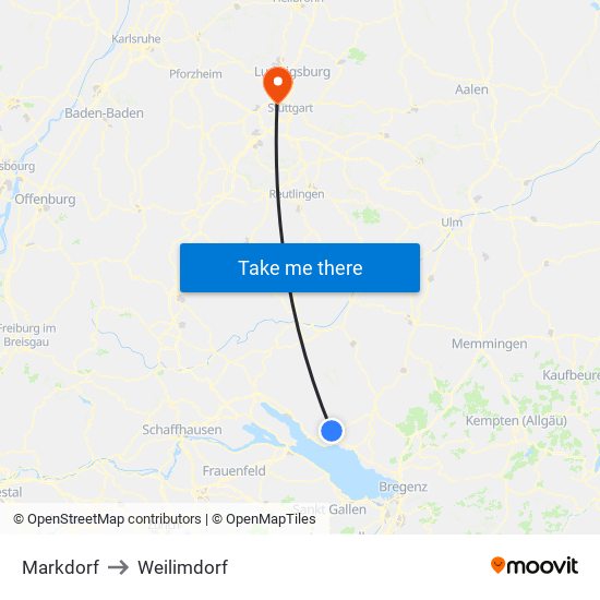 Markdorf to Weilimdorf map