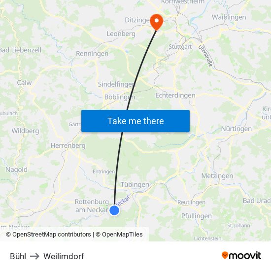 Bühl to Weilimdorf map