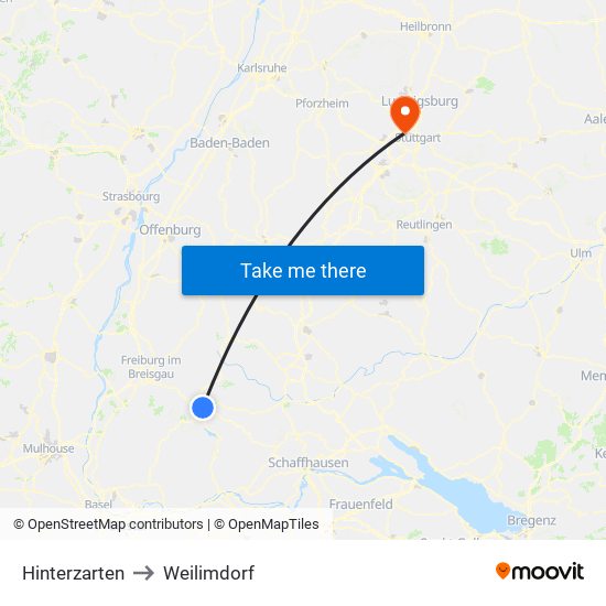 Hinterzarten to Weilimdorf map