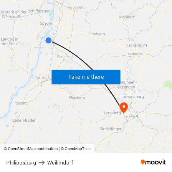 Philippsburg to Weilimdorf map