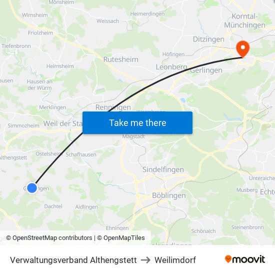 Verwaltungsverband Althengstett to Weilimdorf map