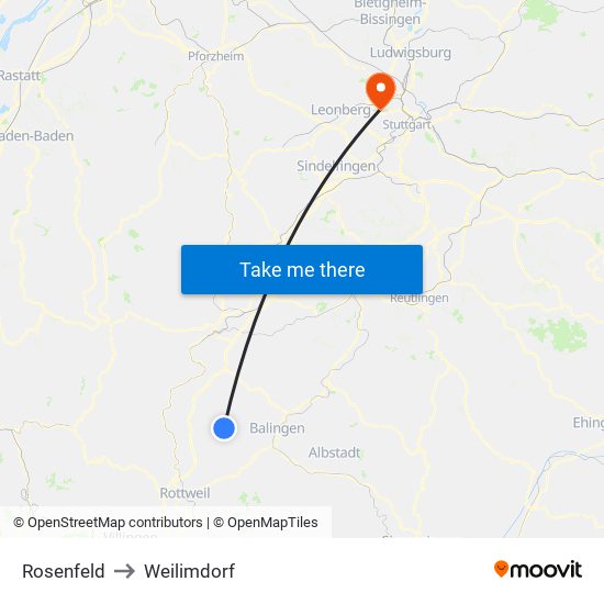 Rosenfeld to Weilimdorf map