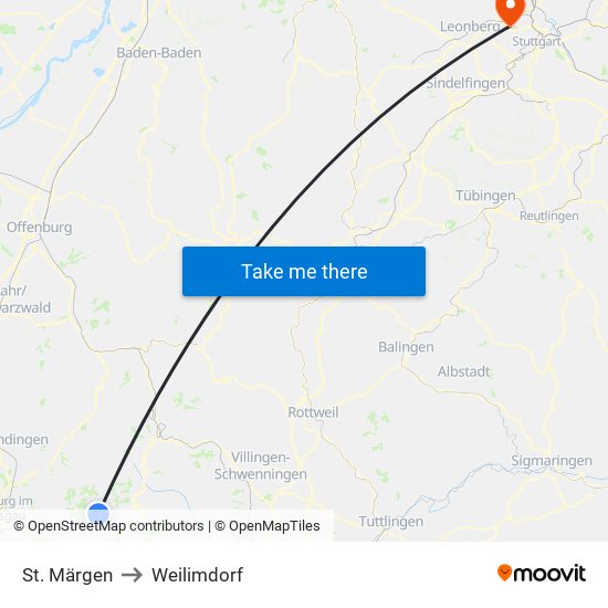 St. Märgen to Weilimdorf map