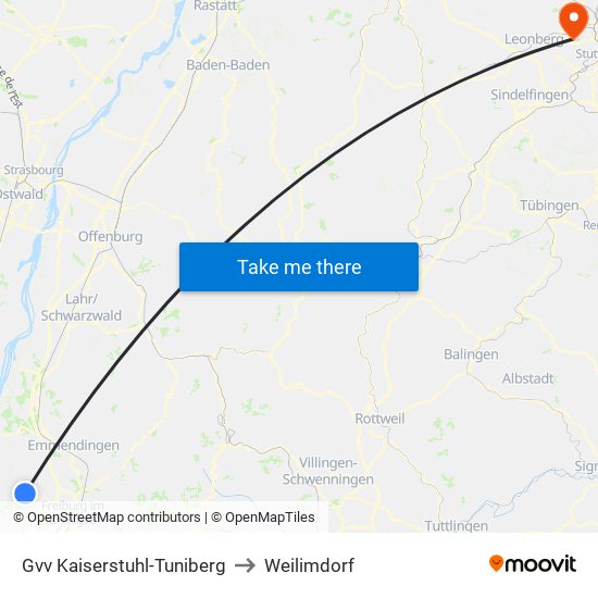 Gvv Kaiserstuhl-Tuniberg to Weilimdorf map