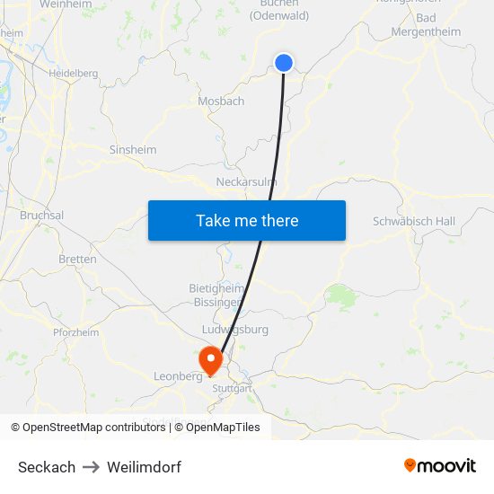 Seckach to Weilimdorf map