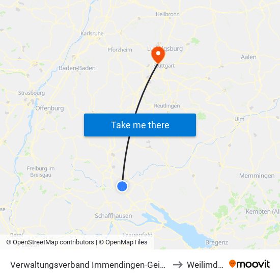 Verwaltungsverband Immendingen-Geisingen to Weilimdorf map