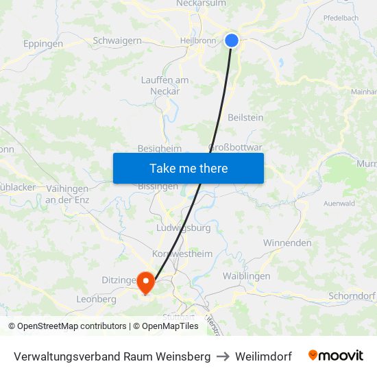 Verwaltungsverband Raum Weinsberg to Weilimdorf map