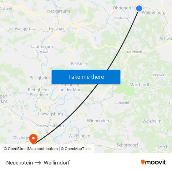 Neuenstein to Weilimdorf map